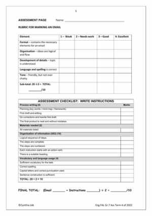 English FAL Gr. 7 Assessment Task 2022 Term 4 – HB Trained