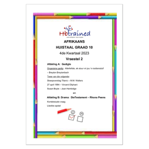 Afrikaans Huistaal Gr. 10 Assesseringstaak 2023 Kwartaal 4 Vraestel 2