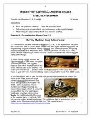 English FAL Gr. 5 Baseline assessment 2024 Term 1 – HB Trained