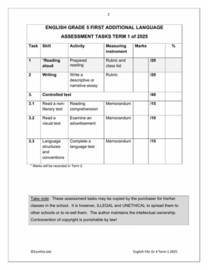 English FAL Gr. 4 Assessment Task 2025 Term 1 – HB Trained
