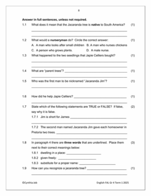English FAL Gr. 4 Assessment Task 2025 Term 1 – HB Trained