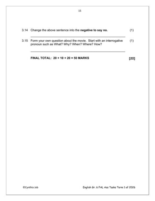 English FAL Gr. 6 Assessment Task 2026 Term 1 – HB Trained