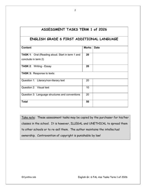 English FAL Gr. 6 Assessment Task 2026 Term 1 – HB Trained