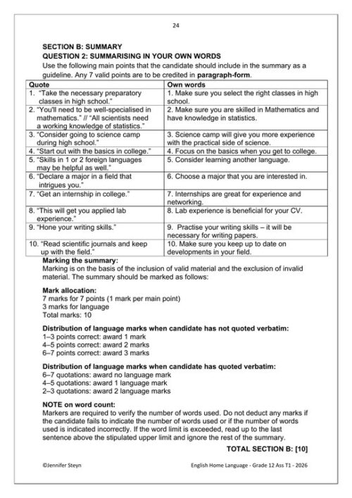 English Home Language Gr. 12 Assessment Task 2026 Term 1 – HB Trained