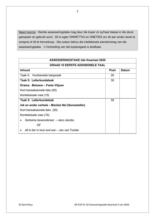 Afrikaans EAT Gr. 10 Assesseringstaak 2026 Kwartaal 2 Take 4 en 5 - Image 2