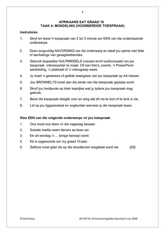 Afrikaans EAT Gr. 10 Assesseringstaak 2026 Kwartaal 2 Take 4 en 5 - Image 3