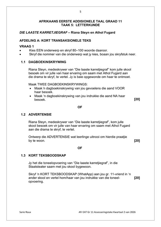 Afrikaans EAT Gr. 11 Assesseringstaak 2026 Kwartaal 2 Take 4 en 5 - Image 4