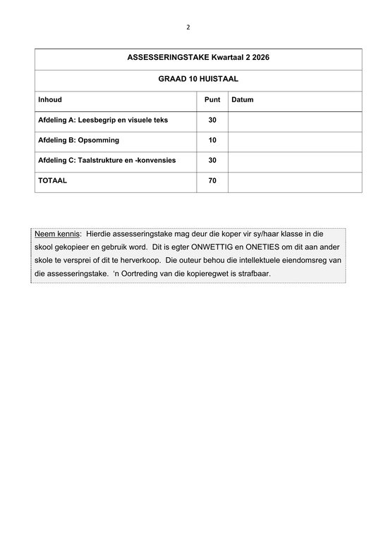 Afrikaans Huistaal Gr. 10 Assesseringstaak 2026 Kwartaal 2 Vraestel 1 - Image 2
