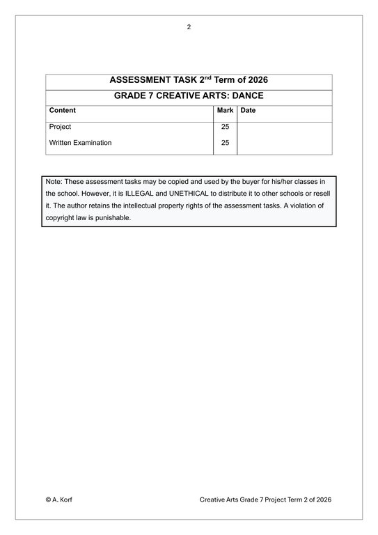 Dance Gr. 7 Assessment Task 2026 Term 2 - Image 2