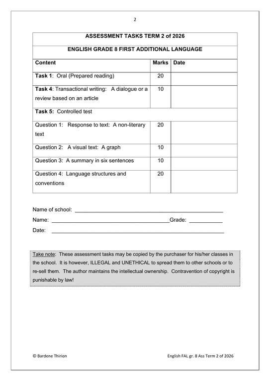 English FAL Gr. 8 Assessment Task 2026 Term 2 - Image 2