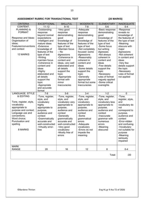 English Home Language Gr. 9 Assessment Task 2026 Term 2 – HB Trained