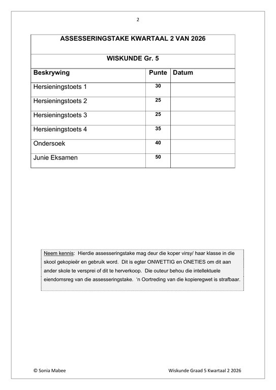 Wiskunde Gr. 5 Assesseringstaak 2026 Kwartaal 2 - Image 2