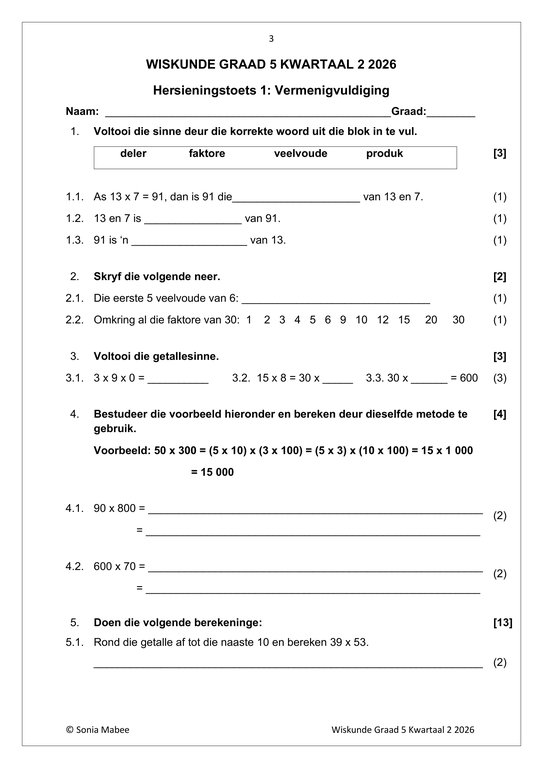 Wiskunde Gr. 5 Assesseringstaak 2026 Kwartaal 2 - Image 3