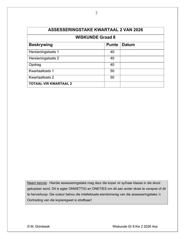 Wiskunde Gr. 8 Assesseringstaak 2026 Kwartaal 2 - Image 2