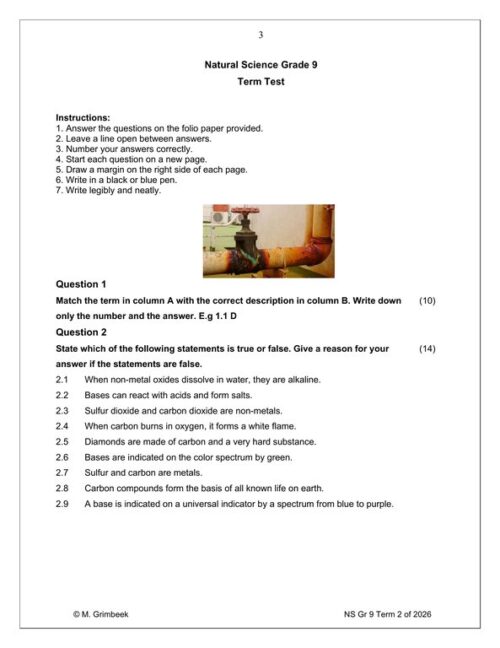 Natural Sciences Gr. 9 Assessment Task 2026 Term 2 – HB Trained