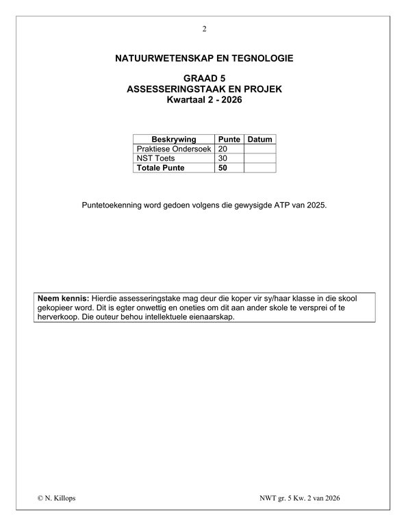 Natuurwetenskap en Tegnologie Gr. 5 Assesseringstaak 2026 Kwartaal 2 - Image 2
