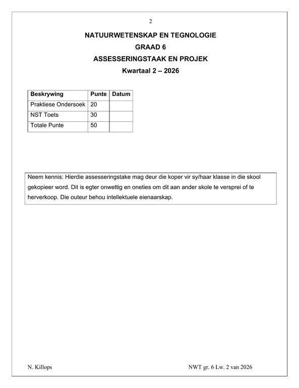 Natuurwetenskap en Tegnologie Gr. 6 Assesseringstaak 2026 Kwartaal 2 - Image 2