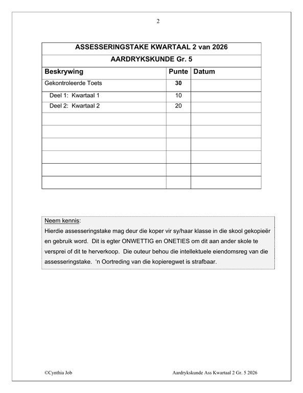 Sosiale Wetenskap Aardrykskunde Gr. 5 Assesseringstaak 2026 Kwartaal 2 - Image 2