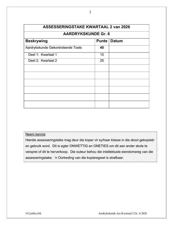 Sosiale Wetenskap Aardrykskunde Gr. 6 Assesseringstaak 2026 Kwartaal 2 - Image 2