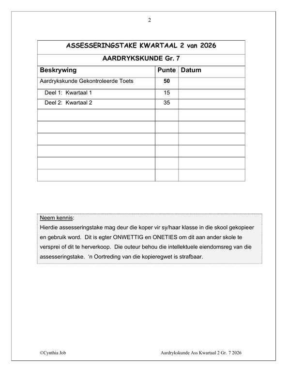 Sosiale Wetenskap Aardrykskunde Gr. 7 Assesseringstaak 2026 Kwartaal 2 - Image 2