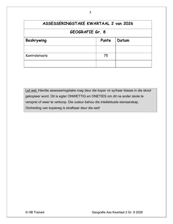 Sosiale Wetenskap Aardrykskunde Gr. 8 Assesseringstaak 2026 Kwartaal 2 - Image 2