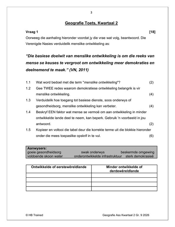 Sosiale Wetenskap Aardrykskunde Gr. 9 Assesseringstaak 2026 Kwartaal 2 - Image 3
