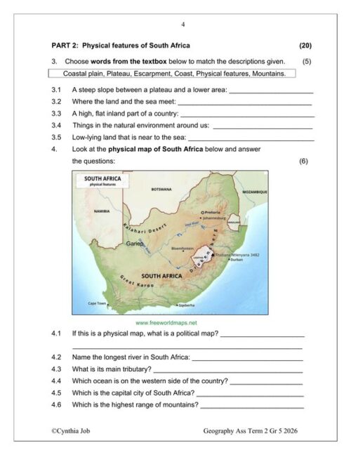 Social Sciences Geography Gr. 5 Assessment Task 2026 Term 2 – HB Trained