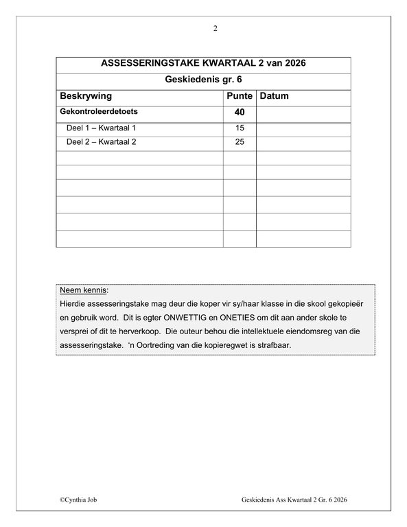 Sosiale Wetenskap Geskiedenis Gr. 6 Assesseringstaak 2026 Kwartaal 2 - Image 2
