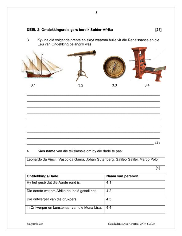 Sosiale Wetenskap Geskiedenis Gr. 6 Assesseringstaak 2026 Kwartaal 2 - Image 3