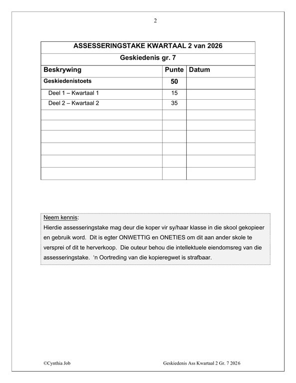 Sosiale Wetenskap Geskiedenis Gr. 7 Assesseringstaak 2026 Kwartaal 2 - Image 2