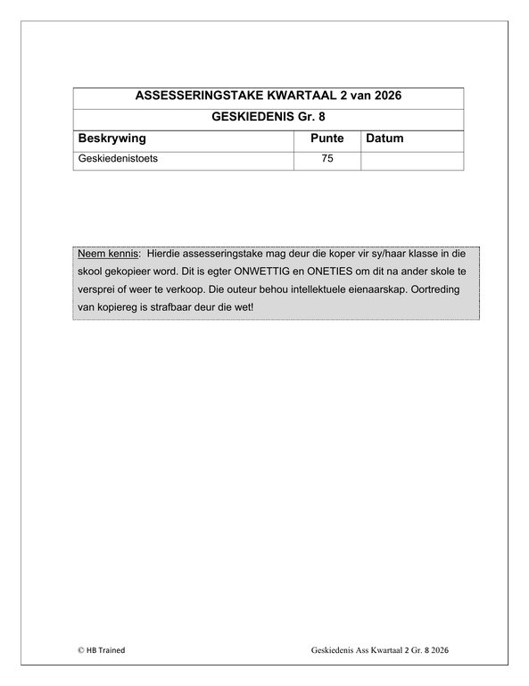 Sosiale Wetenskap Geskiedenis Gr. 8 Assesseringstaak 2026 Kwartaal 2 - Image 2