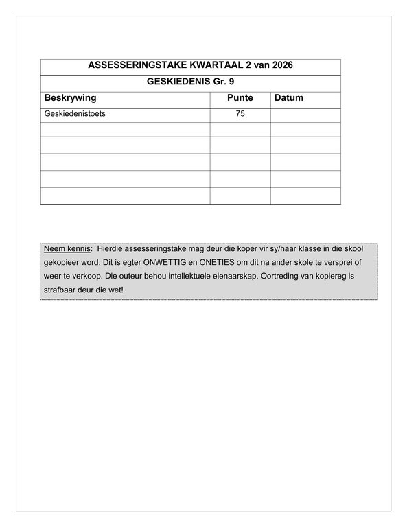 Sosiale Wetenskap Geskiedenis Gr. 9 Assesseringstaak 2026 Kwartaal 2 - Image 2