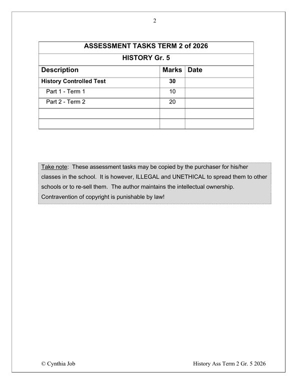 Social Sciences History Gr. 5 Assessment Task 2026 Term 2 - Image 2