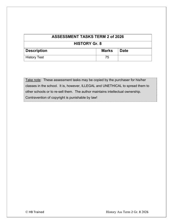 Social Sciences History Gr. 8 Assessment Task 2026 Term 2 - Image 2