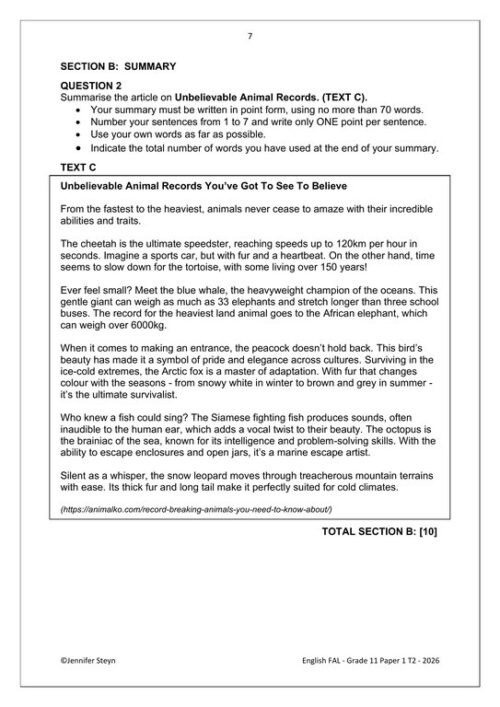 English FAL Gr. 11 Assessment Task 2026 Term 2 Paper 1 – HB Trained