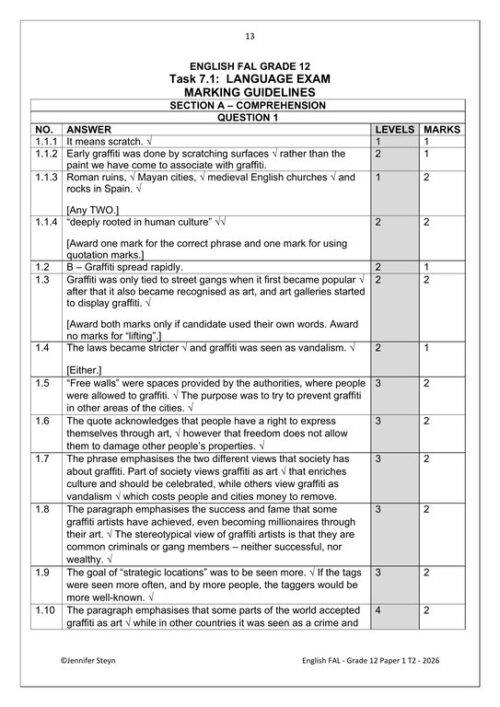 English FAL Gr. 12 Assessment Task 2026 Term 2 Paper 1 – HB Trained