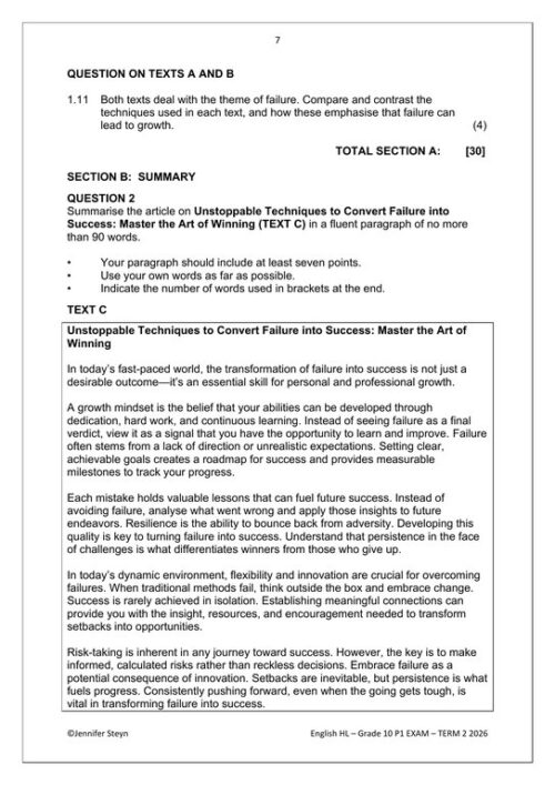English Home Language Gr. 10 Assessment Task 2026 Term 2 Paper 1 – HB ...