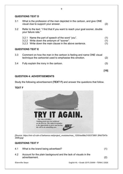 English Home Language Gr. 10 Assessment Task 2026 Term 2 Paper 1 – HB ...