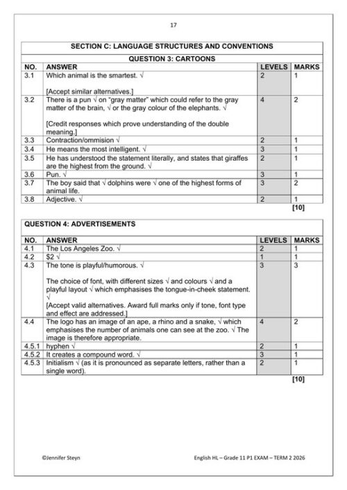 English Home Language Gr. 11 Assessment Task 2026 Term 2 Paper 1 – HB ...