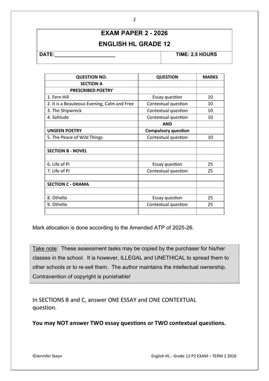 English Home Language Gr. 12 Assessment Task 2026 Term 2 Paper 2 - Image 2