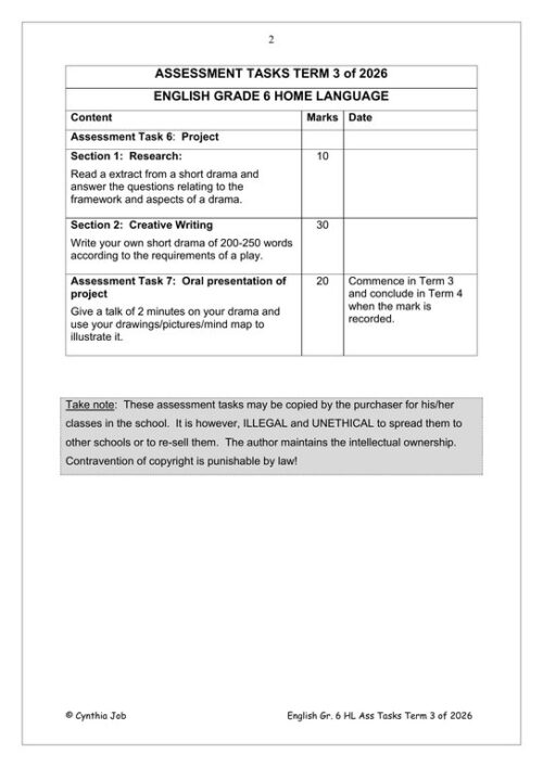 English Home Language Gr. 6 Assessment Task 2026 Term 3 – HB Trained