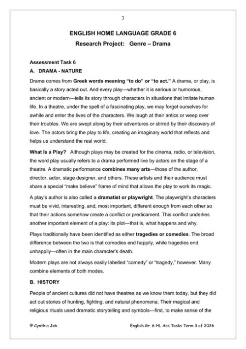 English Home Language Gr. 6 Assessment Task 2026 Term 3 – HB Trained