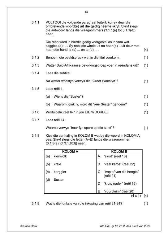 Afrikaans EAT Gr. 12 Assesseringstaak 2026 Kwartaal 3 Vraestel 2 - Image 3