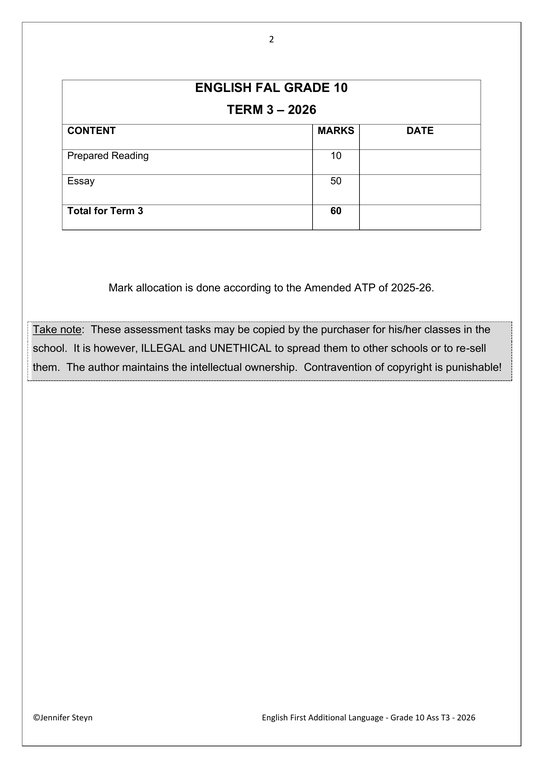 English FAL Gr. 10 Assessment Task 2026 Term 3 Task7&8 - Image 2