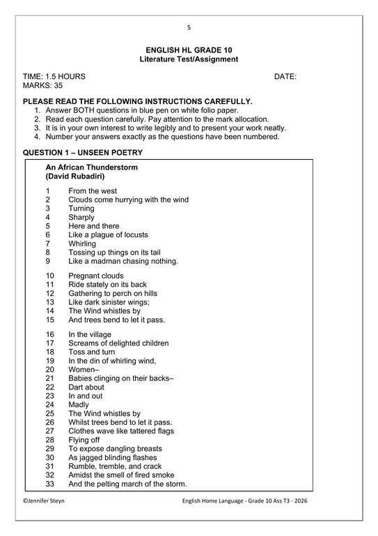 English Home Language Gr. 10 Assessment Task 2026 Term 3 Task8&9 - Image 3