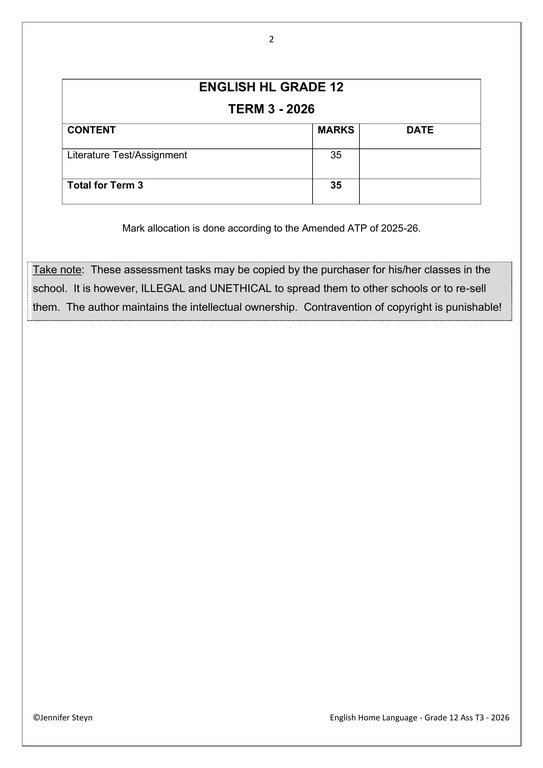 English Home Language Gr. 12 Assessment Task 2026 Term 3 - Image 2