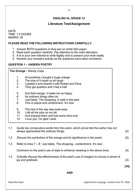 English Home Language Gr. 12 Assessment Task 2026 Term 3 - Image 3