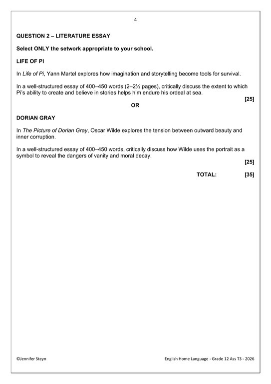 English Home Language Gr. 12 Assessment Task 2026 Term 3 - Image 4