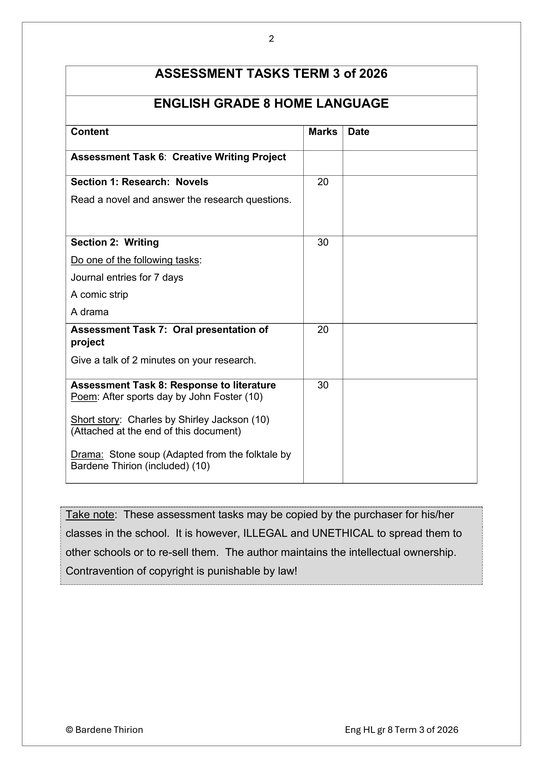 English Home Language Gr. 8 Assessment Task 2026 Term 3 - Image 2