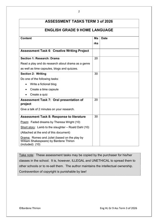 English Home Language Gr. 9 Assessment Task 2026 Term 3 - Image 2